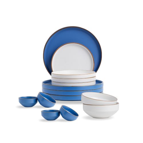 Image of Shay Modern Ceramic Dinner Set, 14 Pcs, Blue White | Crockery Set for Gifting & Dining| Premium Ceramic Dinner Set | Matte Finish (Japandi Dinner Set - Blue White, 14 Piece)