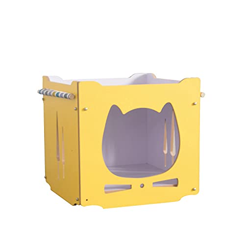 Siqi Holz Katzenhaus Kaninchenversteck Mit Hängematte Stapelbar Zusammenklappbarer Katzenwürfel Zimmer Spleißen Hase Katze Kletterkombination-L