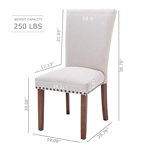 Colamy Upholstered Parsons Dining Chairs Set Of 4, Fabric Dining Room Kitchen Side Chair With Nailhead Trim And Wood Legs - Beige #TOP1