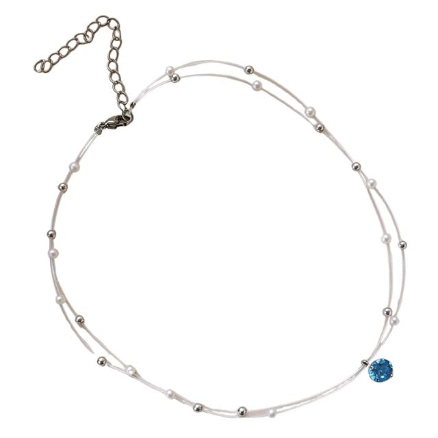 Zircon Starry Sky Beaded Necklace | Double Layered Transparent Wire Neck Jewelry-image-42