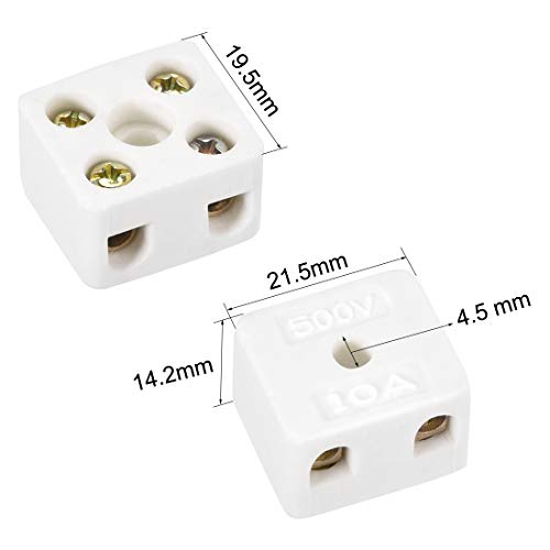 sourcing map 2 Way Ceramics Terminal Blocks High Temp Porcelain Ceramic Connectors 21.5x19.5x14.2mm for Electrical Wire Cable 10 Pcs