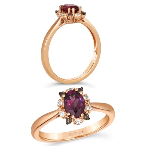LE VIAN 1 Carat Multi Stone Oval Halo Ring for Women in 14k Rose Gold I Rhodolite Garnet, White Sapphire, Smoky Quartz I Wedding Promise Anniversary Ring Size 7