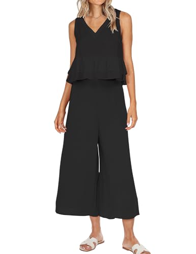 Ensemble 2 pièces femme FANCYINN avec haut court col en V et pantalon large fluide