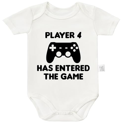 RETKCUL Player 4 Has Entered the Game Bodysuits, Gaming Gamer Baby Romper Short Sleeve Infant Fashion Toddler Clothing, Newborn Gifts Girls Unisex (White, 3-6 Month)