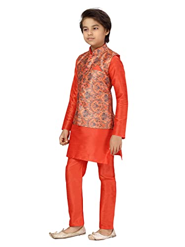 Image of Aarika Boys Orange Color Sherwani With Pyjama & Waistcoat