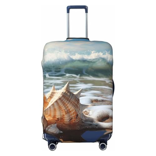 Elastic Travel Luggage Cover for Suitcase Tsa Approved Stretch Scratch-Resistant Suitcase Protector Cover Washable Ocean Sea Wave Seashell Baggage Covers Fits 18-32 Inch Luggage Case