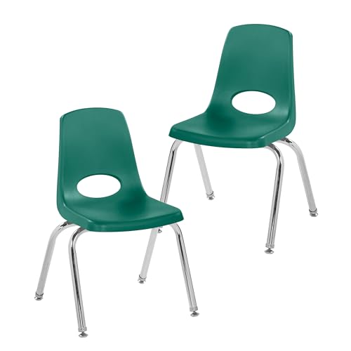 Image of FDP 12 inch School Stack Chair, Stacking Student Seat with Chromed Steel Legs and Swivel Glides for Classroom, Homeschool or Learning Space - Green (2-Pack), 14333-GN