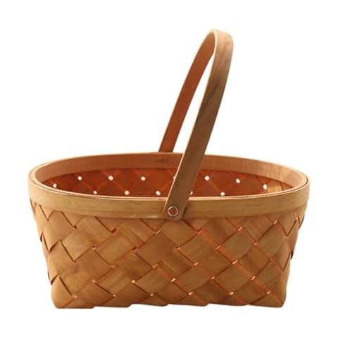 Ochine Multipurpose Wicker Basket with Handle, Wicker Bread Baskets Wood Chip Picnic Basket, Handmade Woven Fruit Basket Vegetable Storage Serving Basket Holder, Flower Girl Baskets for Wedding Cover