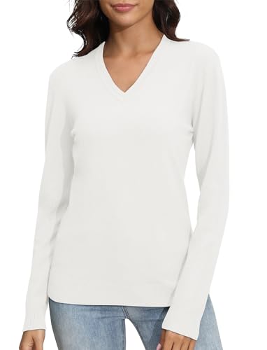 Image of EXCHIC Women's Long Sleeve V-Neck Casual Sweaters Fall Classic Soft Knit Top 2026 Fit Basic Pullover Tops