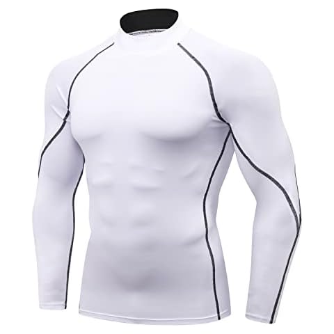 WRAGCFM Men's Compression Shirts Long Sleeve Athletic Running Cool Dry Active Tops Workout Sports Gym Baselayer（White，XXL） Cover