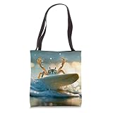 Funny Crab Surfing Surf Claws Ocean Colorful Photo Waves Fun Tote Bag