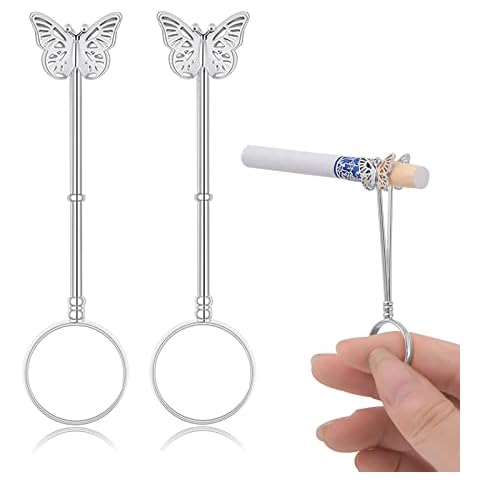 3 Pieces Cigarette Holder Ring Clip for Women Men, Elegant Butterfly Finger Holder Ring Smoking, Copper Blunt Joint Holder, Stylish Gift for Lady and Gentleman, 0.67 Inches (Silver Butterfly) Cover