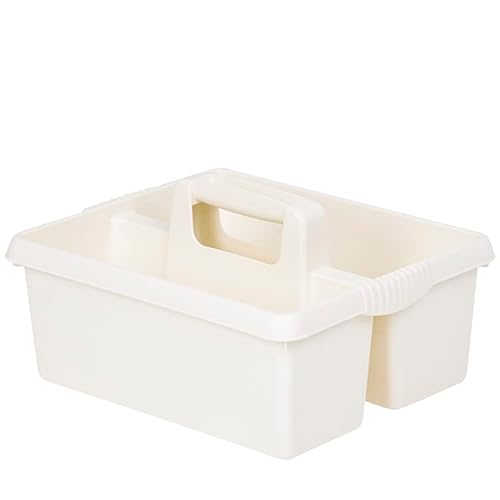 Cleaning Caddy With Handles Plastic Caddy Tidy organiser Cleaners Carry All Tote Tray Basket with Multi Compartment Cleaning Tool Utility Caddy For Kitchen Storage Bathroom Housekeeping (Soft Cream)