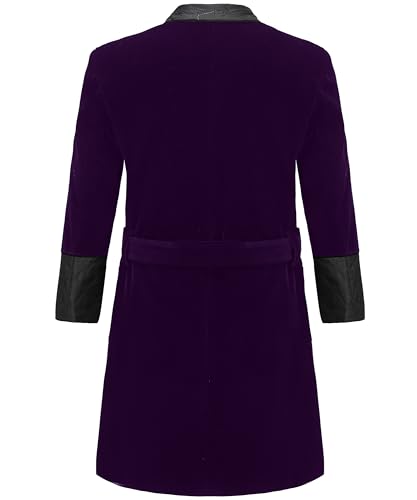 Men's Long Velvet Smoking Jacket with Belt Shawl Lapel Smoking Robe Quilted Dressing Gown3