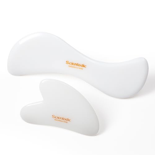 Image of Scienlodic 2 Pcs Gua Sha Massage Tools for Face & Body (White, Resin) - Guasha Scraping Tool for Jawline Contouring, Puffiness Reduction, Neck, Shoulders, Arms & Calves Relaxation