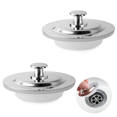 DIYJEP 2 Piezas Tapón de Desagüe de Bañera, Tapones Universales de Acero Inoxidable, Tapón de Fregadero de Fácil Agarre Agarre para 42-44 mm, Estándar Tapón de Cocina para Lavabo Baño Desagüe