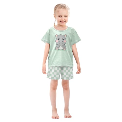 Checkerboard Plaid Cartoon Pajama Set Short Sleeve Pajamas Shorts Sets Cotton PJS 2 Piece Clothes Set 5Y3