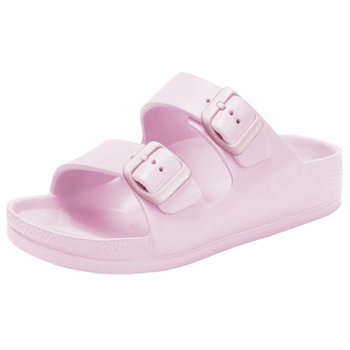 Image of Kids Slides Sandals Boys Girls Toddler Double Buckle Water Shoes Shower Slippers for Summer Beach Pool Indoor Outdoor