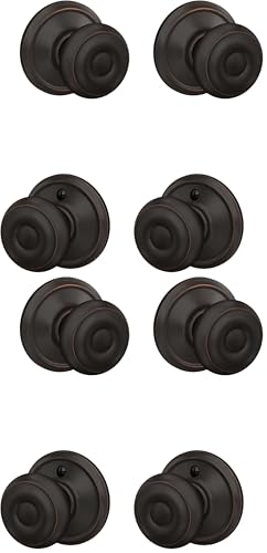 Image of SCHLAGE F10 GEO 716 Georgian Door Knob, Hall & Closet Passage Lock, Aged Bronze (Pack of 4)