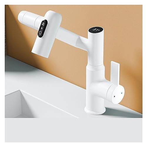 Robinet lavabo affichage numérique LED blanc avec douchette rotative 360