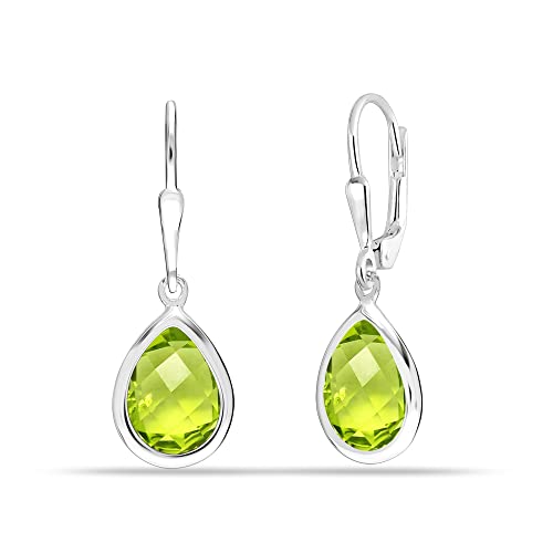 LeCalla 925 Sterling Silver Drop Earrings for Women | Created Birthstone Gemstone Leverback Earring | Hypoallergenic Women's Lever-Back Dangle Earrings