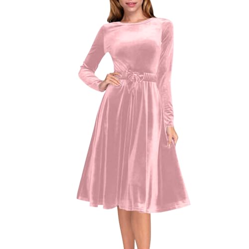 Robe de bal col rond en velours mi-longue pour silhouette élégante