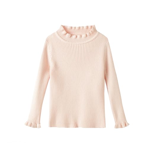 Image of Mud Kingdom Girls Mock Neck Sweater Long Sleeve Knit Top Solid Ruffled Collar Undershirt Slim Fit Lettuce Trim