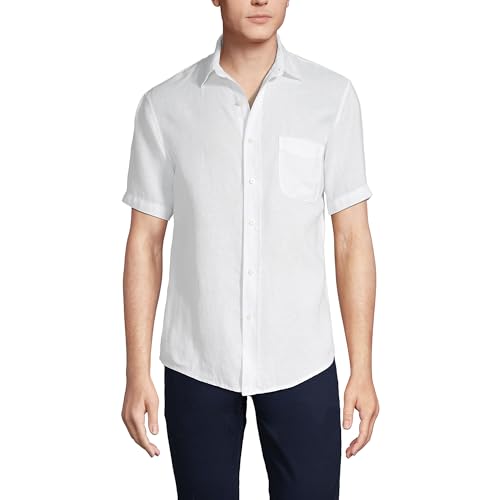 Lands' End Mens Traditional Fit Short Sleeve Linen Shirt White Regular Large