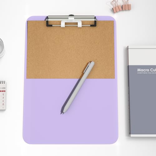 Hongri Plastic Clipboard with Pen Holder, Purple 8.5x11 Letter Size Clip Board for Classroom, Office, Students, Nurses and Women, Low Profile Clip, Size 12.5 x 9 in