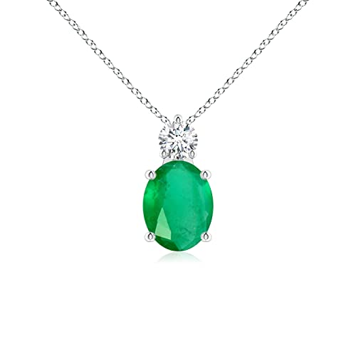 Angara Natural Emerald Solitaire Pendant for Women | Oval Emerald Solitaire Pendant with Diamond in...