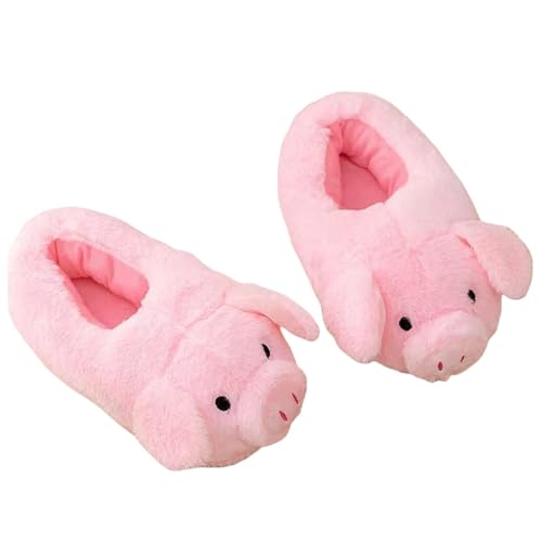 CHYOOP Hausschuhe für Damen Baumwollschußschuhe Schwein Plüschschuhe Haus All-Inclusive-Boden Warme Schuhe-rosa Schwein-durchschnittlich 26 cm