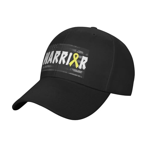 Warrior Childhood Cancer Awareness Ribbon Fashionable Casquette Hat Breathable Adjustable Strap for Comfort Style Black