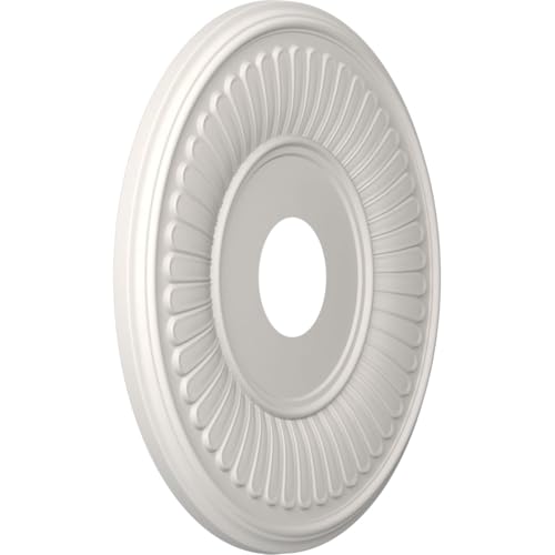 Image of Ekena Millwork CMP16BEGBW Berkshire Thermoformed PVC Ceiling Medallion (Fits Canopies up to 7 inch), 16 inchOD x 3 1 /2 inchID x 1 inchP, UltraCover Satin Blossom White