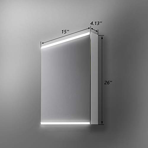 ExBrite LED Bathroom Medicine Cabinet with Mirror, 3-Layer Storage Shelves, Flexible Assembly, 15\'\'x26\'\', Intelligent Switch, IP44, Aluminum Frame, Casement Door, Surface mounting only. - Thumbnail 4