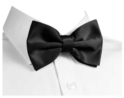 Image of THE BOW TIE HOUSE Premium Black Silk Satin Bow Tie for Men | Formal Wedding Party Tuxedo Accessory
