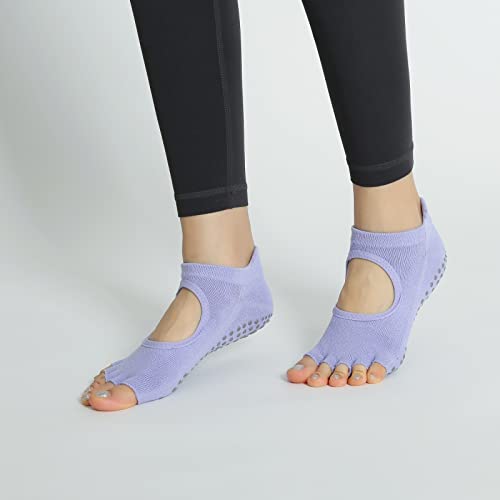 Image of Yoga Pilates Toe Socks Toeless Socks with Grips for Women Non Slip Cushioned Low Cut Ankle Socks for Dance