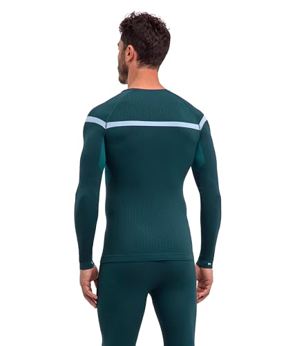 FALKE Warm Round Neck M L/s SH Hilo Funcional Secado rápido 1 Pieza, Capa de Base Superior Hombre, Verde Holly 7385 Trend, M