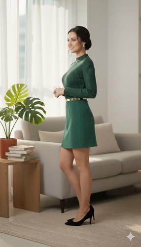 Image of Winter Woolen Blouse for Women | Stretchable Winter Wear Full Sleeve Round Neck Pullover | Geometry Knitted Design | Free Size Up to 38 Bust Thermal Wool Blouse Green