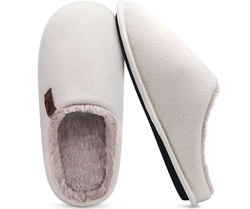 Image of COFACE Mens Cozy Memory Foam Scuff Slippers Casual Slip On Warm House Shoes Indoor /Outdoor Sandal Slippers With Arch Support Rubber Sole Size 7-15