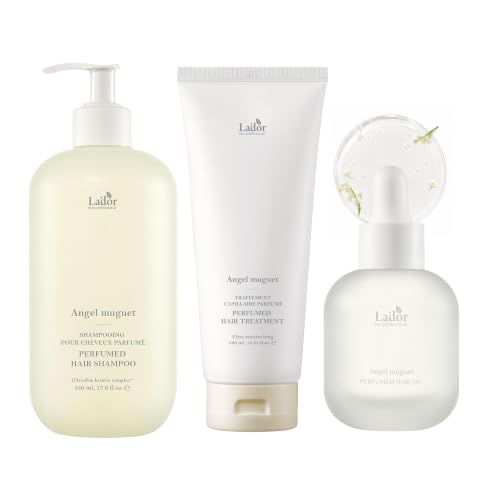 LA'DOR Angel Muguet Perfumed Hair Care Trio, Hair Shampoo + Treatment + Oil with Keratin, Proteins &amp; Ceramides, for Dry, Damaged &amp; Frizzy Hair, Korean Hair Care Set