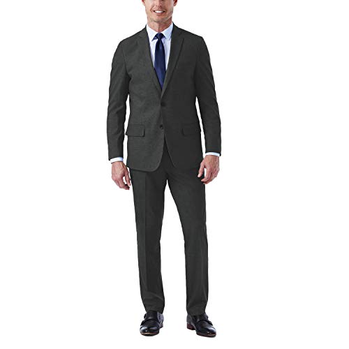 Haggar Men's Jm Premium Performance Stretch Stria Slim Fit 2-Button Suit Separate Coat, Medium Grey, 42S with Slim Fit Plain Suit & Pant, Medium Grey, 30Wx30L