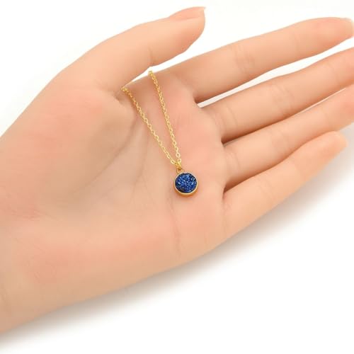 Adabele Natural Druzy Necklace Small Tiny Round Gemstone Pendant 18 inch Sparkly Agate Stone Crystal Women Jewelry Tarnish Resistant Stainless Steel/Gold Plated Chain2