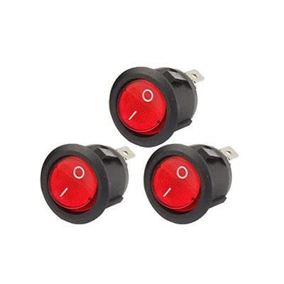 Interruptor 3 uds pines SPST encendido-apagado I/O Mini interruptor redondo Rocer luz de neón roja 10A 250V AC