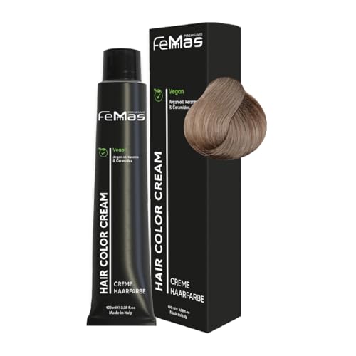 FemMas Tinte para el cabello rubio claro castaño frío 8,91 I crema tinte para el cabello con aceite de argán, queratina y ceramidas, coloración permanente del cabello o tinte para resultados de color