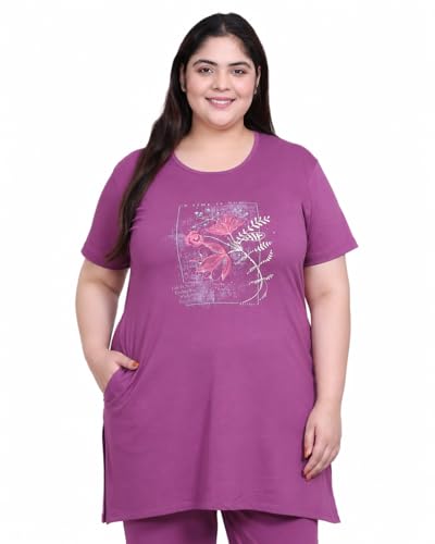 Image of In Love Women's Printed Cotton Plus Size Longline T-Shirt with Pockets | Cotton fabric - soft longline T-shirt with easy plus-size fit