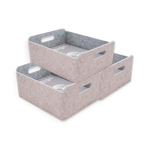 Image of Welaxy Storage Baskets Collapsible Felt Storage bin Foldable Shelf Drawers Organizers for Kids Pet Toys magazine Books Clothes Closet Cabinet decluttering (Oatmeal +Gray)