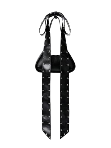 MakeMeChic Women's Faux Leather Bow Knot Shoulder Handbags Studded Y2k Crescent Clutch Bag