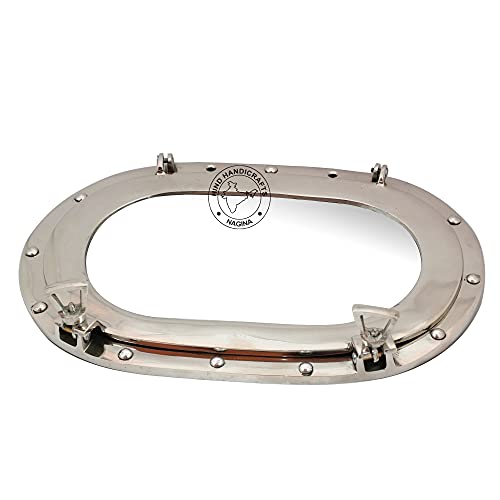 Hind Handicrafts Solid Aluminium Oval Porthole Mirror for Home Decor - Pirate's Maritime Nautical Themed Decor (Nickel Chrome, 19 INCHES) - Image 2