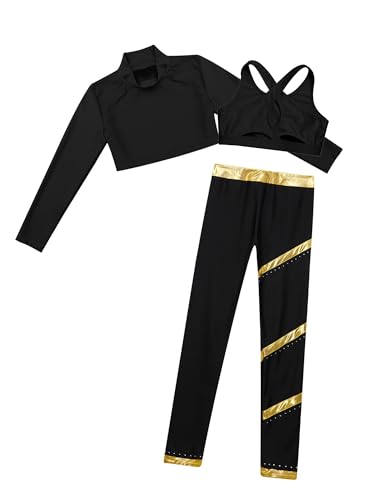 Kids Girls Dance Outfit Sport Tracksuit Gymnastics Crop Tops Shirts and Yoga Leggings Pants Set Gym Activewear3