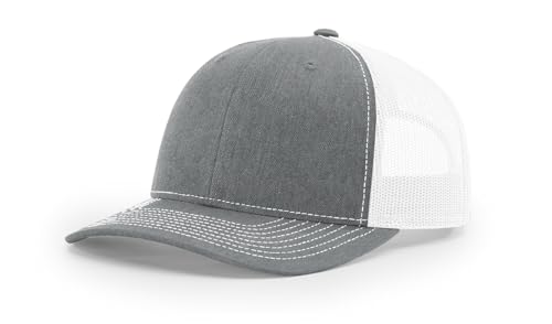 Richardson 112 Trucker Hat Snapback Cap Adjustable Baseball Hat Blank Hat Bulk Hats - Heather Grey/White